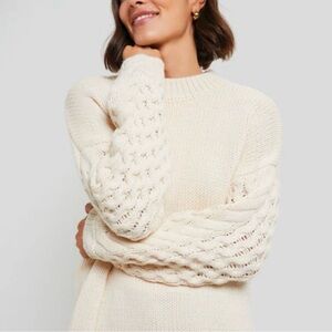 HYACINTH HOUSE Clover Sweater Sz Small Cream Cable Knit Sleeve Oversized ~ $128